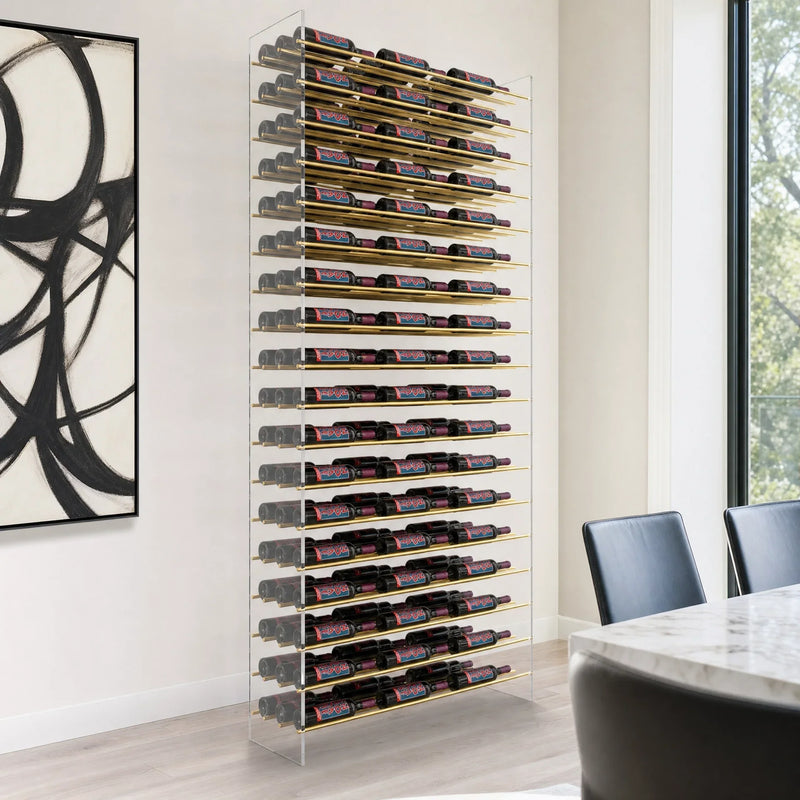 Evolution Wine Tower 72 inch with 126 bottles in a dining area