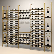 Fittings Abruzzo wine wall, 160 bottles, floor-to-ceiling metal wine rack in gold finish