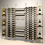 Fittings Abruzzo wine wall, 224 bottles, floor-to-ceiling metal wine rack in gold finish