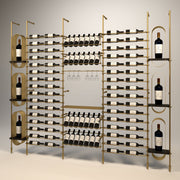 Fittings Abruzzo wine wall, 96 bottles, floor-to-ceiling metal wine rack in gold finish