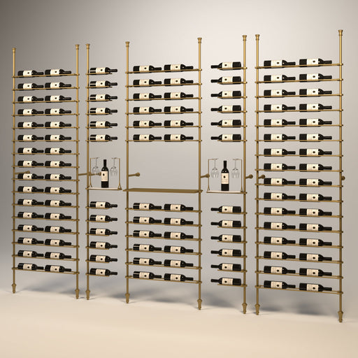 Fittings Alsace wine wall, 114 bottles, floor-to-ceiling metal wine rack in gold finish