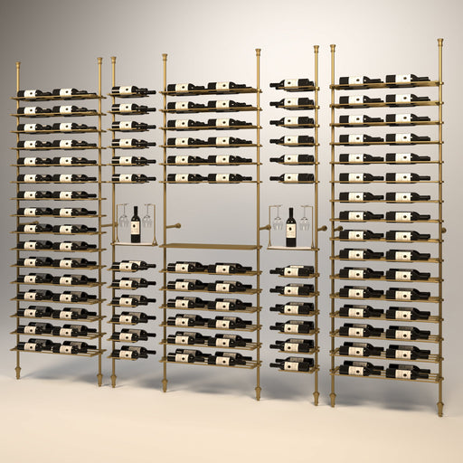 Fittings Alsace wine wall, 226 bottles, floor-to-ceiling metal wine rack in gold finish