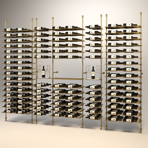 Fittings Alsace wine wall, 338 bottles, floor-to-ceiling metal wine rack in gold finish