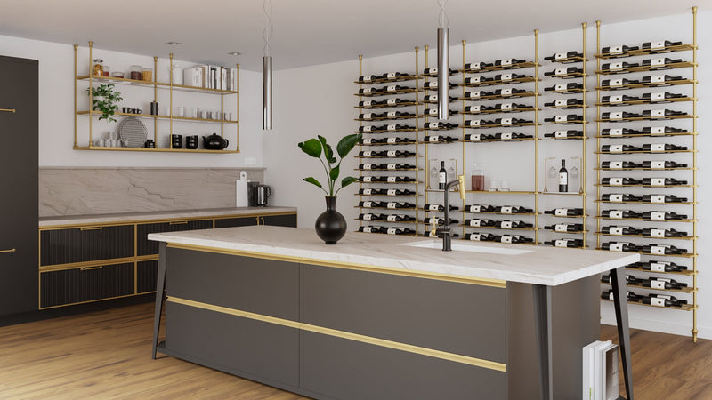 Fittings Alsace metal wine wall shown in a room setting