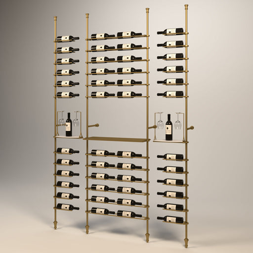 Fittings Bordeaux wine wall, 50 bottles, floor-to-ceiling metal wine rack in gold finish