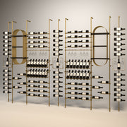Fittings Calabria wine wall, 113 bottles, floor-to-ceiling metal wine rack in gold finish