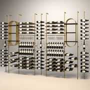 Fittings Calabria wine wall, 233 bottles, floor-to-ceiling metal wine rack in gold finish