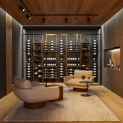 Fittings Calabria metal wine wall shown in a room setting