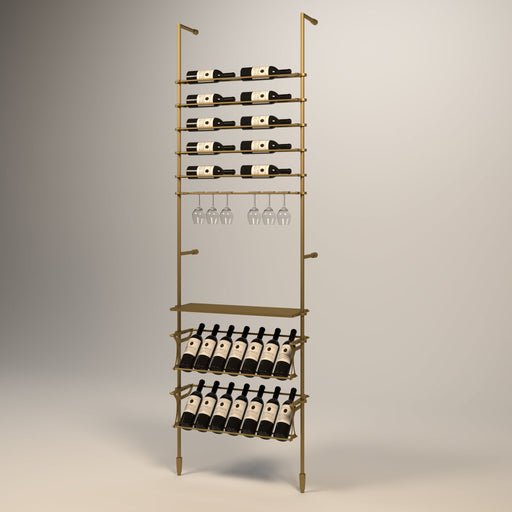 Fittings Campania wine wall, 26 bottles, floor-to-ceiling metal wine rack in gold finish