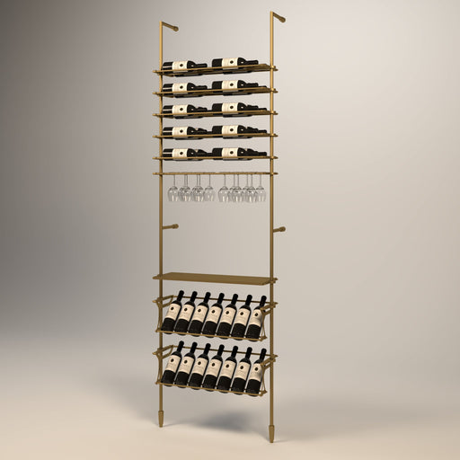Fittings Campania wine wall, 36 bottles, floor-to-ceiling metal wine rack in gold finish