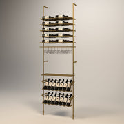 Fittings Campania wine wall, 46 bottles, floor-to-ceiling metal wine rack in gold finish