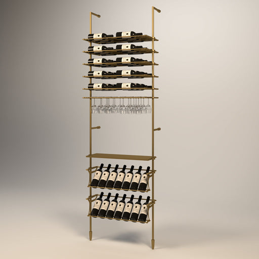 Fittings Campania wine wall, 46 bottles, floor-to-ceiling metal wine rack in gold finish