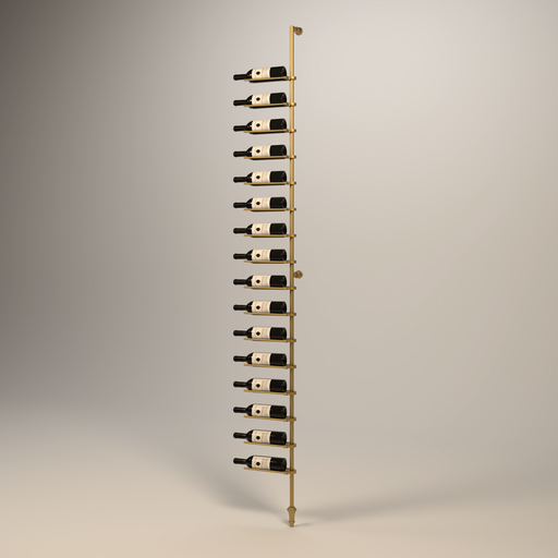 Fittings Cantilever Cork-Out wine rack in gold finish, angled view