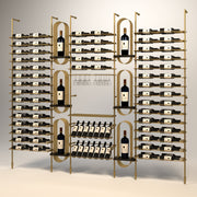 Fittings Corsica wine wall, 156 bottles, floor-to-ceiling metal wine rack in gold finish