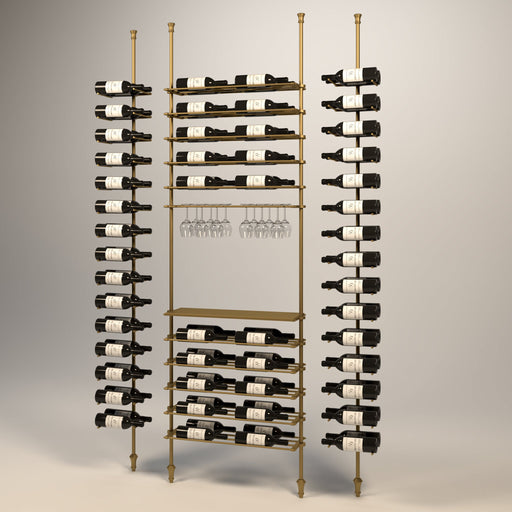 Fittings Lazio wine wall, 100 bottles, floor-to-ceiling metal wine rack in gold finish