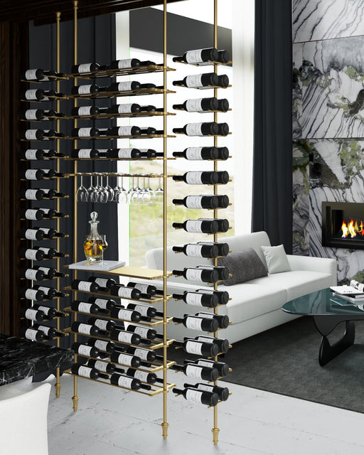 Fittings Lazio metal wine wall shown in a room setting