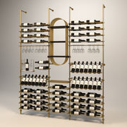 Fittings Lombardy wine wall, 103 bottles, floor-to-ceiling metal wine rack in gold finish