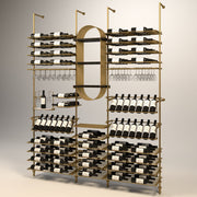 Fittings Lombardy wine wall, 142 bottles, floor-to-ceiling metal wine rack in gold finish