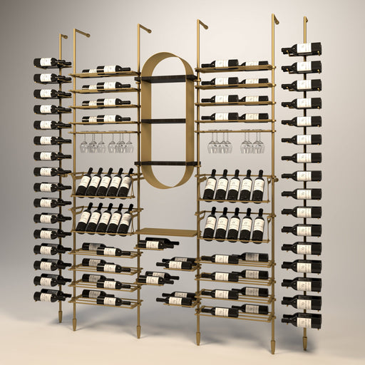 Fittings Marche wine wall, 124 bottles, floor-to-ceiling metal wine rack in gold finish