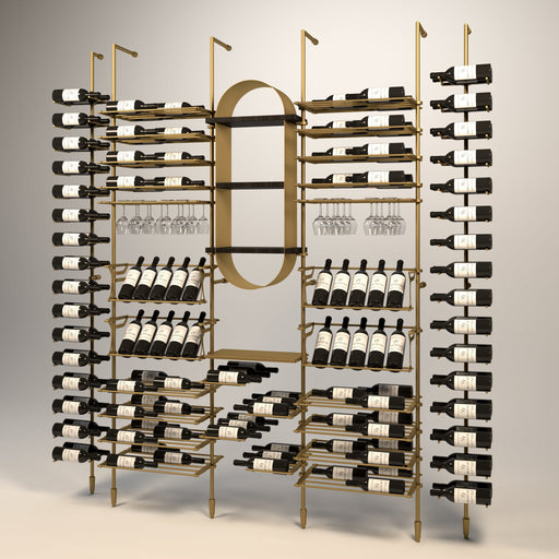 Fittings Marche wine wall, 144 bottles, floor-to-ceiling metal wine rack in gold finish