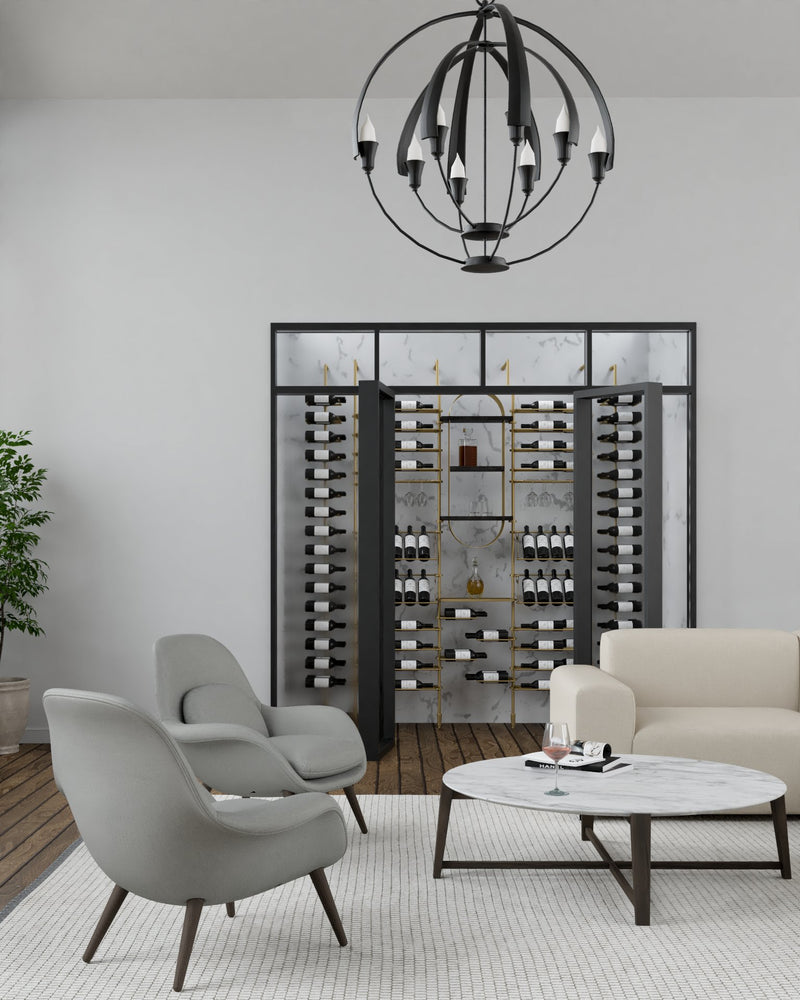 Fittings Marche metal wine wall shown in a room setting