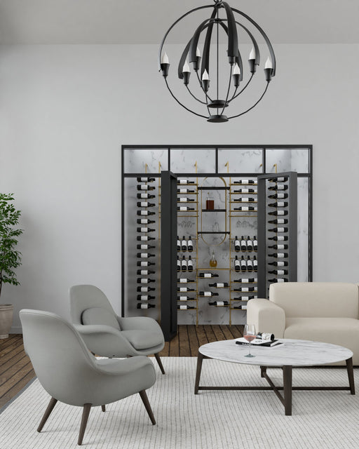 Fittings Marche metal wine wall shown in a room setting