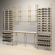 Fittings Marlborough wine wall, 128 bottles, floor-to-ceiling metal wine rack in gold finish