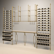 Fittings Marlborough wine wall, 88 bottles, floor-to-ceiling metal wine rack in gold finish