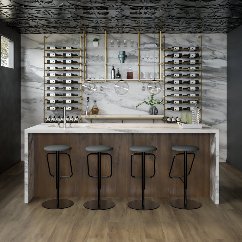 Fittings Marlborough metal wine wall shown in a room setting