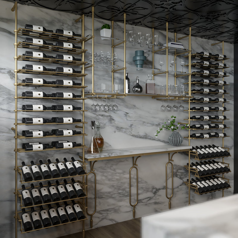 Fittings Marlborough metal wine wall shown in a room setting