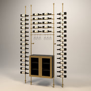 Fittings Napa wine wall, 40 bottles, floor-to-ceiling metal wine rack in gold finish