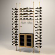 Fittings Napa wine wall, 80 bottles, floor-to-ceiling metal wine rack in gold finish