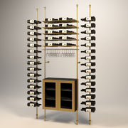 Fittings Napa wine wall, 90 bottles, floor-to-ceiling metal wine rack in gold finish