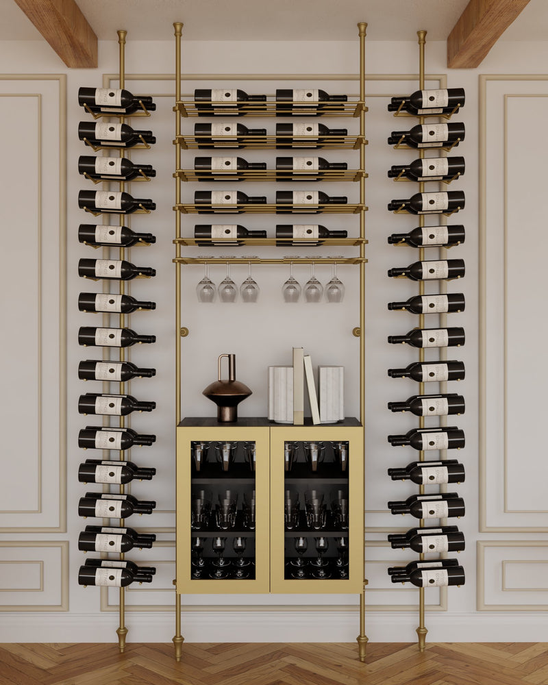 Fittings Napa metal wine wall shown in a room setting