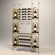 Fittings Piedmont wine wall, 36 bottles, floor-to-ceiling metal wine rack in gold finish