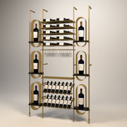 Fittings Piedmont wine wall, 46 bottles, floor-to-ceiling metal wine rack in gold finish