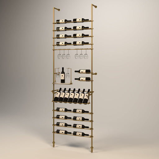 Fittings Provence wine wall, 27 bottles, floor-to-ceiling metal wine rack in gold finish