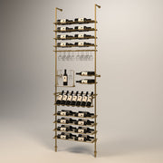 Fittings Provence wine wall, 45 bottles, floor-to-ceiling metal wine rack in gold finish