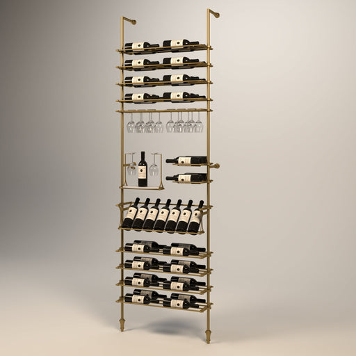 Fittings Provence wine wall, 45 bottles, floor-to-ceiling metal wine rack in gold finish