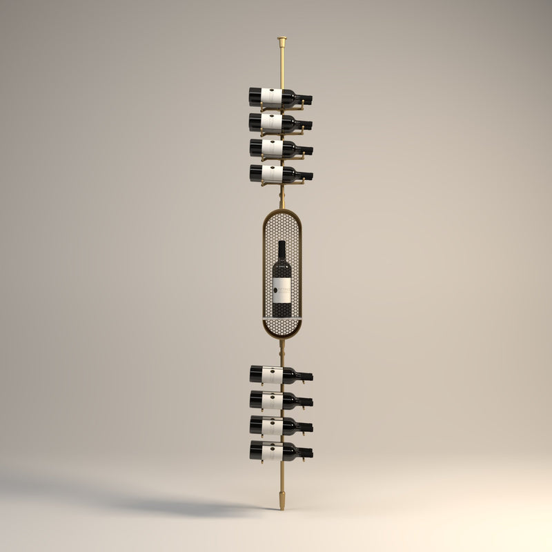 Fittings Sierra wine rack, double depth with capsule display, gold finish