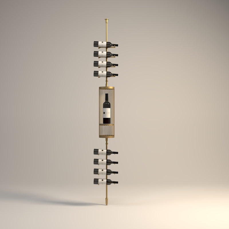 Fittings Sierra wine rack, single depth with cellarette display, gold finish