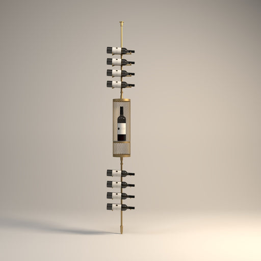 Fittings Sierra wine rack, single depth with cellarette display, gold finish