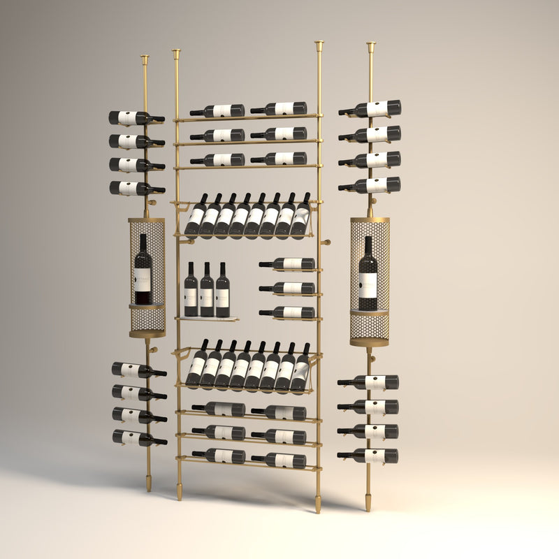 Fittings Sonoma wine wall, 52 bottles, with cellarette display, gold finish