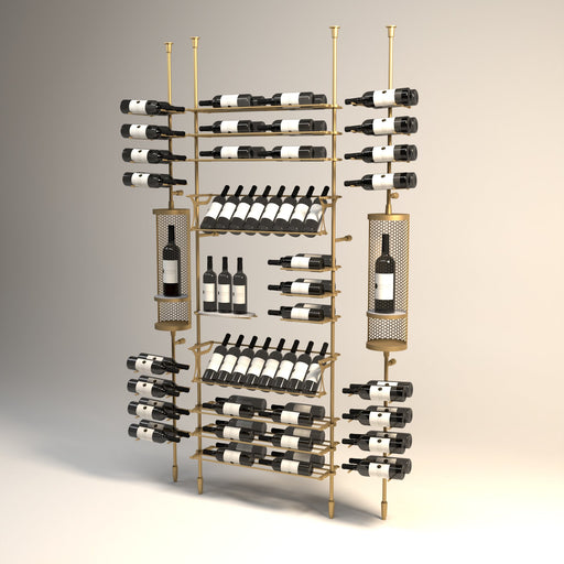 Fittings Sonoma wine wall, 83 bottles, with cellarette display, gold finish