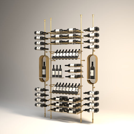 Fittings Sonoma wine wall, 98 bottles, with capsule display, gold finish