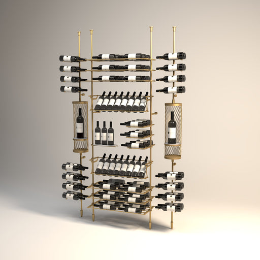 Fittings Sonoma wine wall, 98 bottles, with cellarette display, gold finish