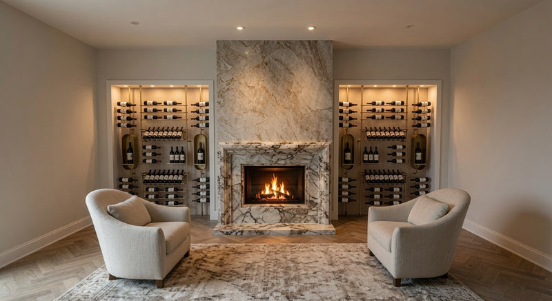 Fittings Sonoma metal wine wall shown in a room setting
