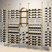 Fittings Tuscany wine wall, 156 bottles, floor-to-ceiling metal wine rack in gold finish