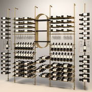 Fittings Tuscany wine wall, 193 bottles, floor-to-ceiling metal wine rack in gold finish