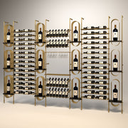 Fittings Umbria wine wall, 152 bottles, floor-to-ceiling metal wine rack in gold finish